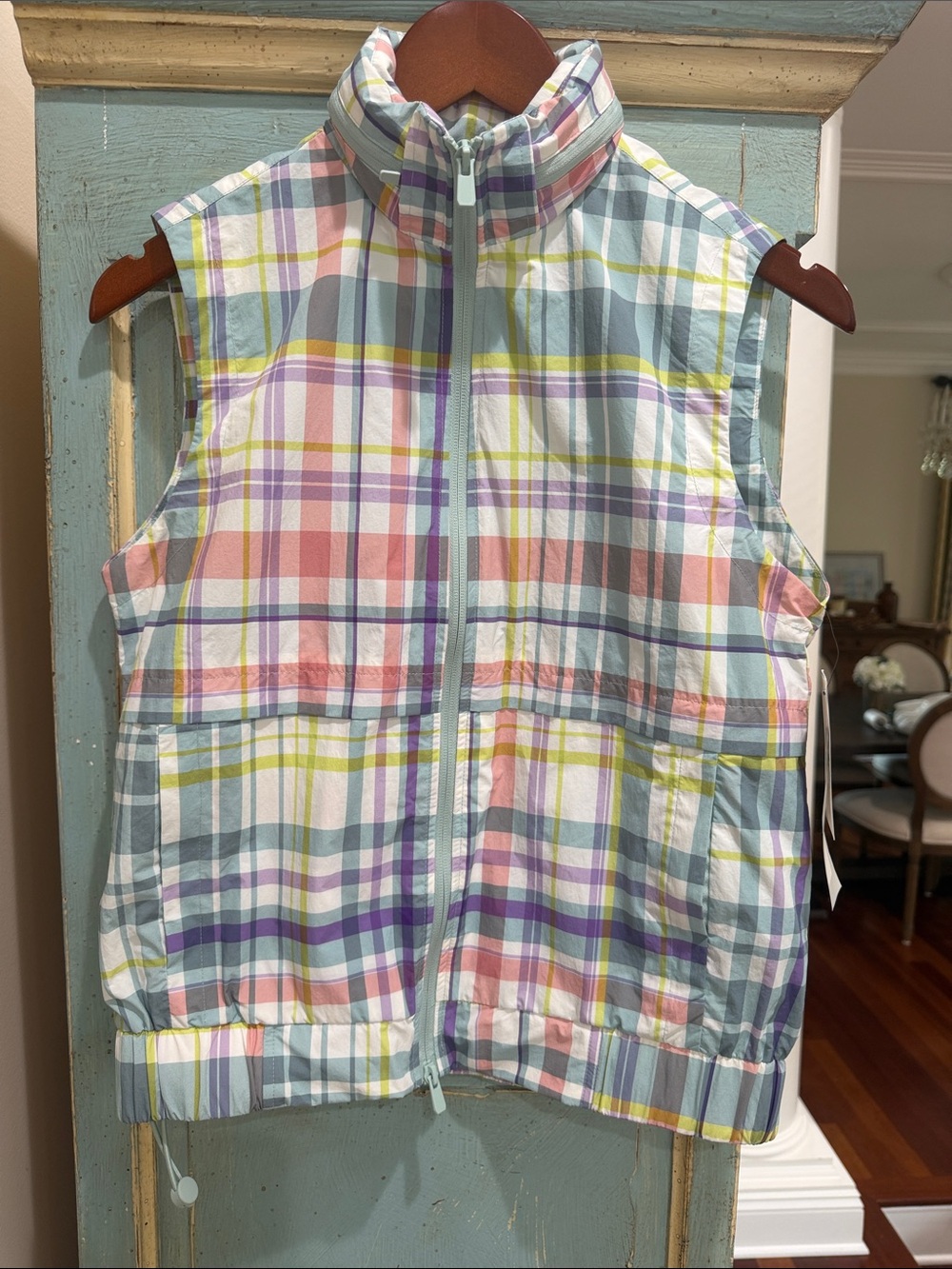 Mono B Plaid Zip Up Vest S Pastel Tartan Windbreaker Wind Resistant Sleeveless